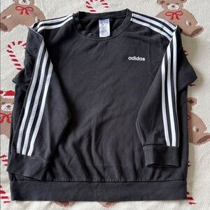 Adidas Black Crewneck with White Sleeve Stripes